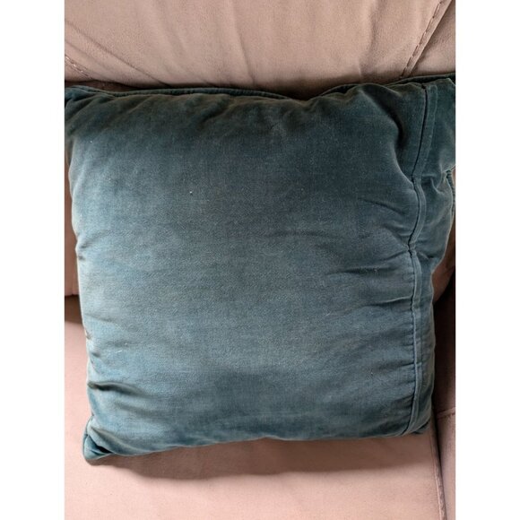 Vintage Needlepoint Floral Throw Pillow 16x16 Inches Green Velvet Back Zipper Cl - Picture 4 of 7